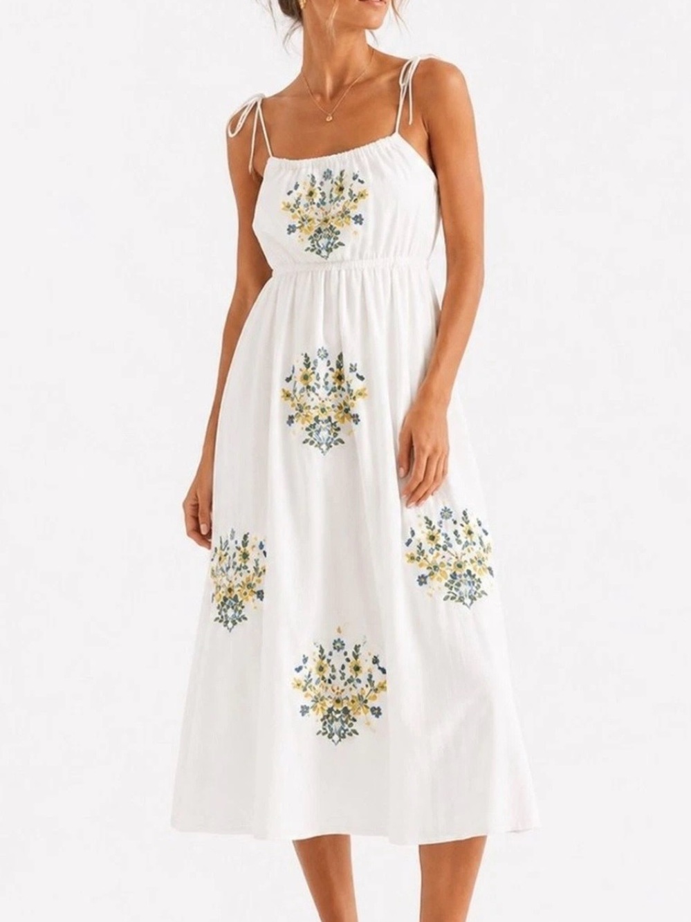 Kirikus Los Angeles White Embroidered Maxi Dress Tank Cottagecore Size XL